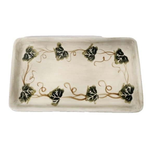 VTG Linens-N-Things Ceramic Hand Painted Grape Leave Serving Tray Rectangular - Picture 1 of 8